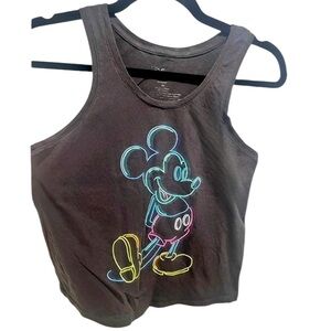 Disney Neon Mickey Crop Tank | Size M | Retro Graphic | Gray